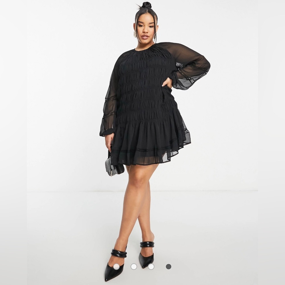 ASOS Curve Lace Insert Ruched Mini Smock Dress - Picture 5 of 8
